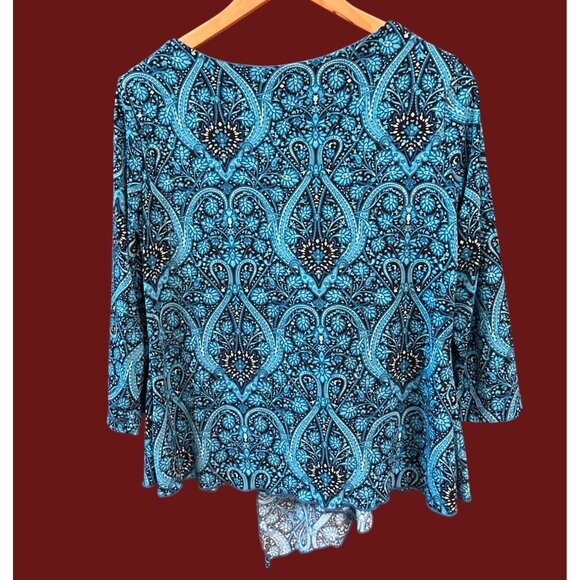 Y2K Vintage Geometric Print  Asymmetrical Hem Baby Doll Blouse Large Bohemian - Picture 3 of 5